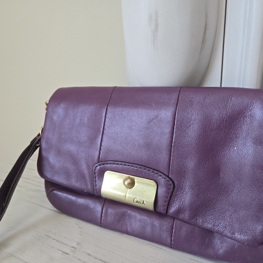 Coach Purple Leather Wristlet with Gold Clasp